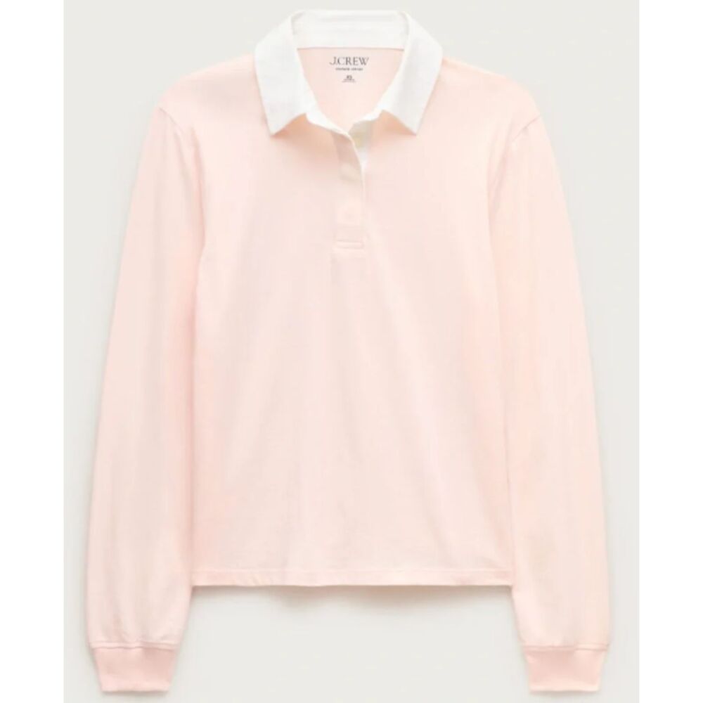 Vintage J.Crew Rugby Collar Jersey Shirt Light Pink Cropped